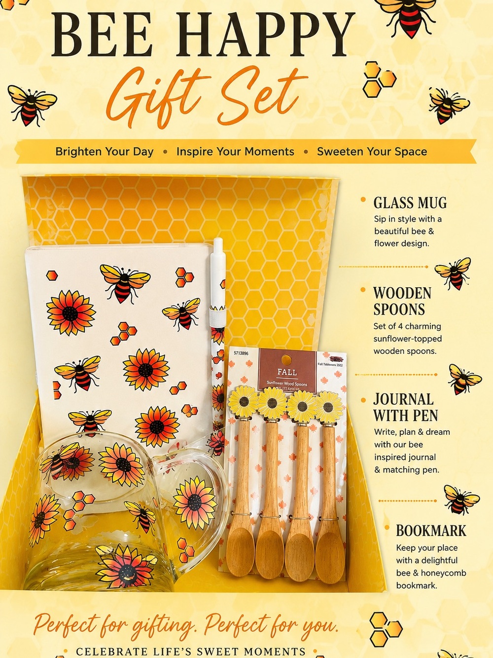 Bee Happy Gift Set - Yellow Bee & Sunflower Accessories